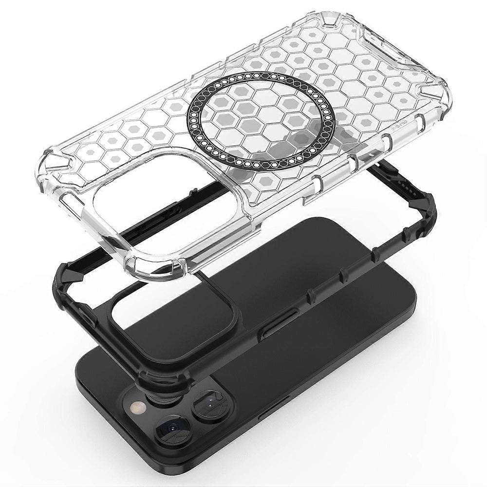 MagSafe-Hülle für Apple iPhone 15 Pro Max, Techsuit, HoneyComb Shield, Schwarz