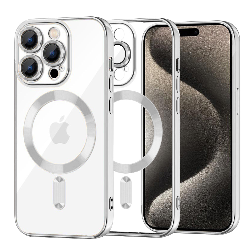 Coque MagSafe pour Apple iPhone 15 Pro Max, Techsuit, Luxury Crystal, Argentée
