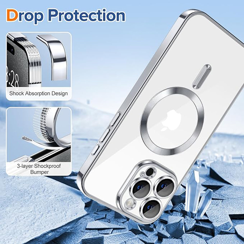 Coque MagSafe pour Apple iPhone 15 Pro Max, Techsuit, Luxury Crystal, Argentée