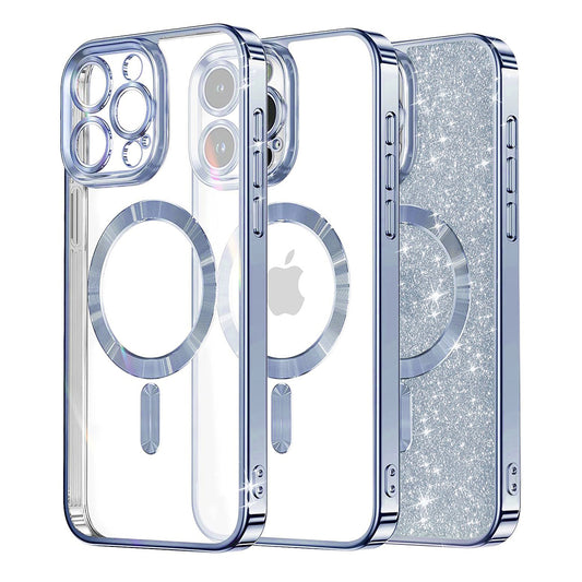 MagSafe-Hülle für Apple iPhone 15 Pro Max, Techsuit, Luxury Glitter, Blau