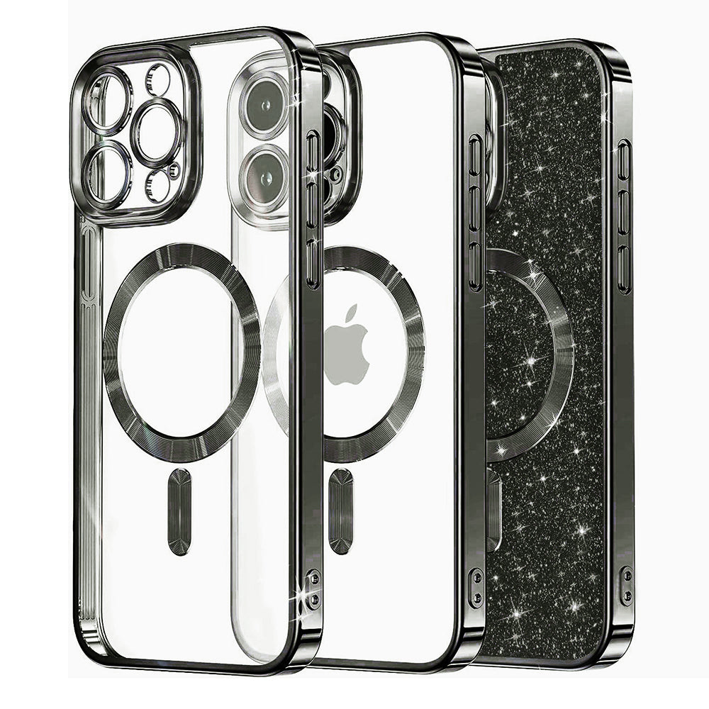 Coque MagSafe pour Apple iPhone 15 Pro Max, Techsuit, Luxury Glitter, Noire