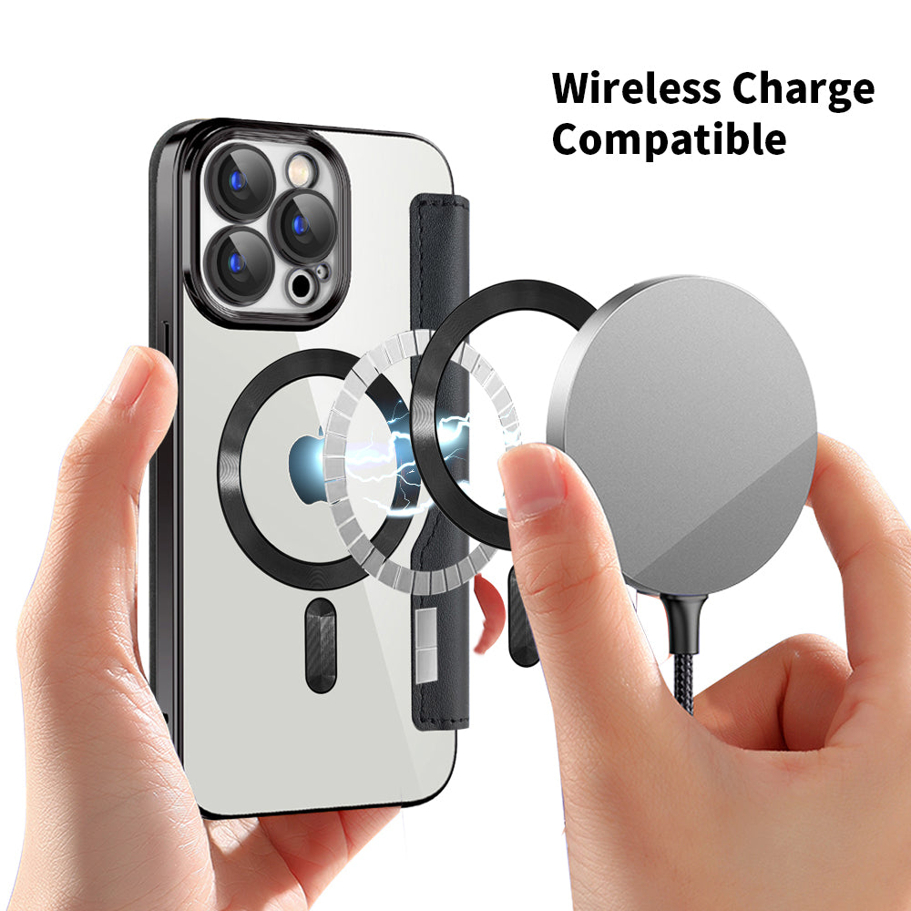 MagSafe Case for Apple iPhone 15 Pro Max, Techsuit, SmartMag Book, Black