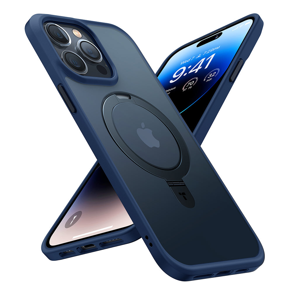Coque MagSafe pour Apple iPhone 15 Pro Max, Torras, Ostand, Bleu Marine