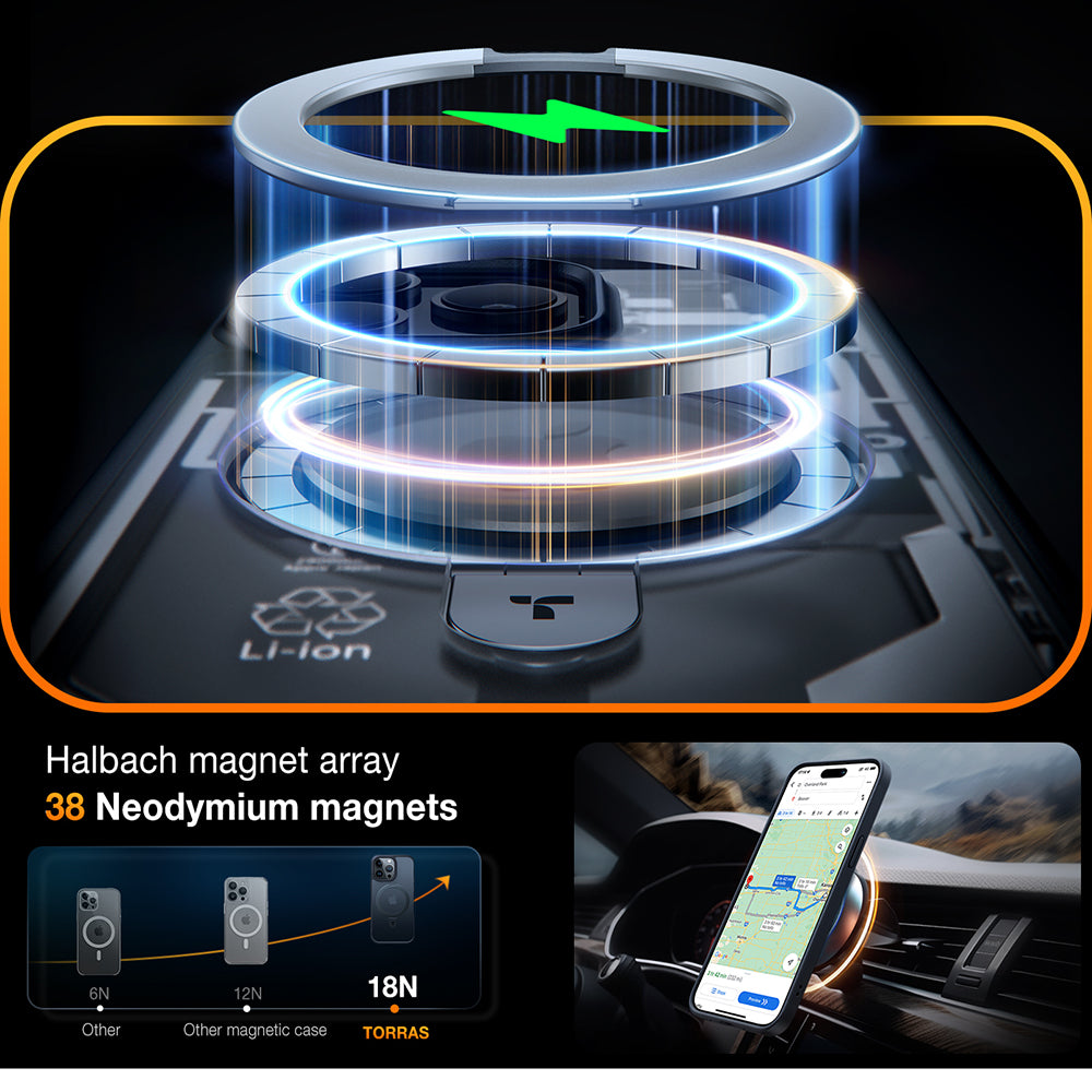 MagSafe Case for Apple iPhone 15 Pro Max, Torras, Ostand, Black