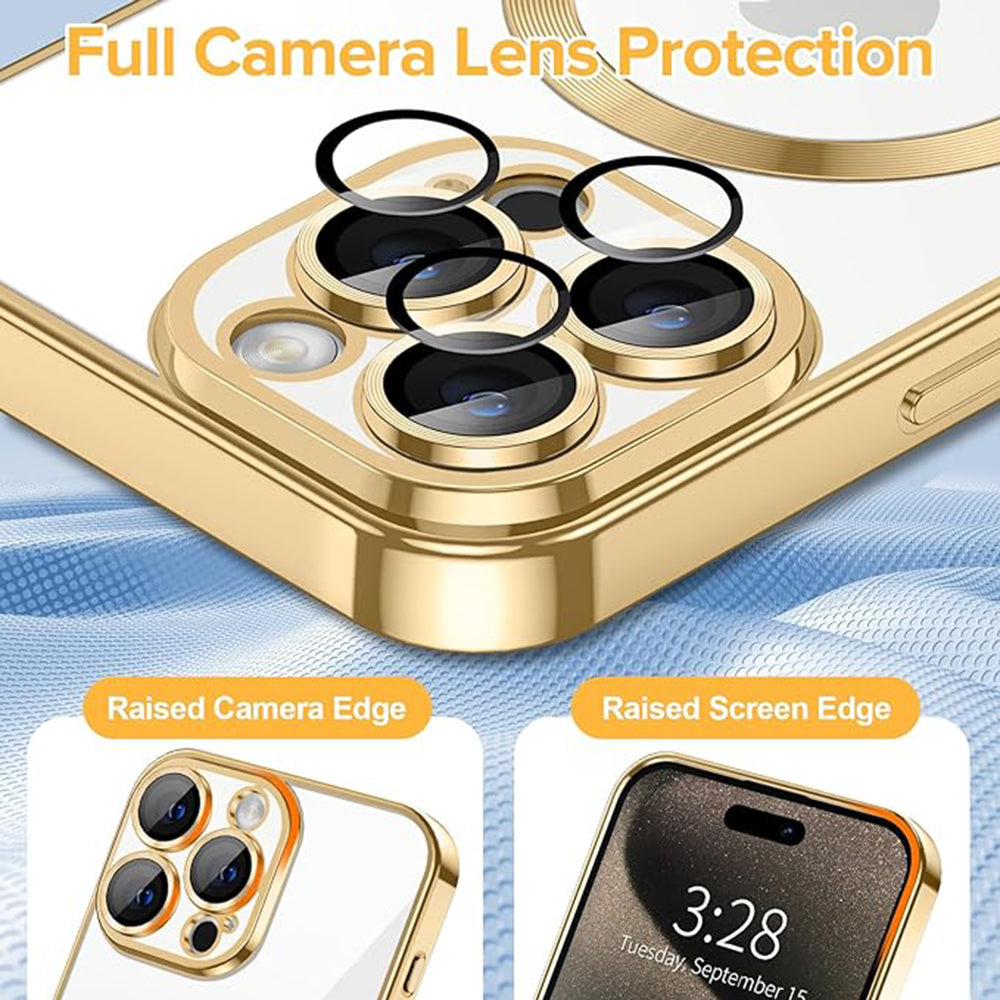MagSafe-Hülle für Apple iPhone 15 Pro, Techsuit, Luxury Crystal, Gold