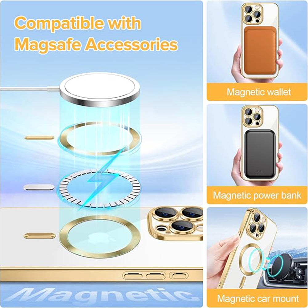MagSafe-Hülle für Apple iPhone 15 Pro, Techsuit, Luxury Crystal, Gold