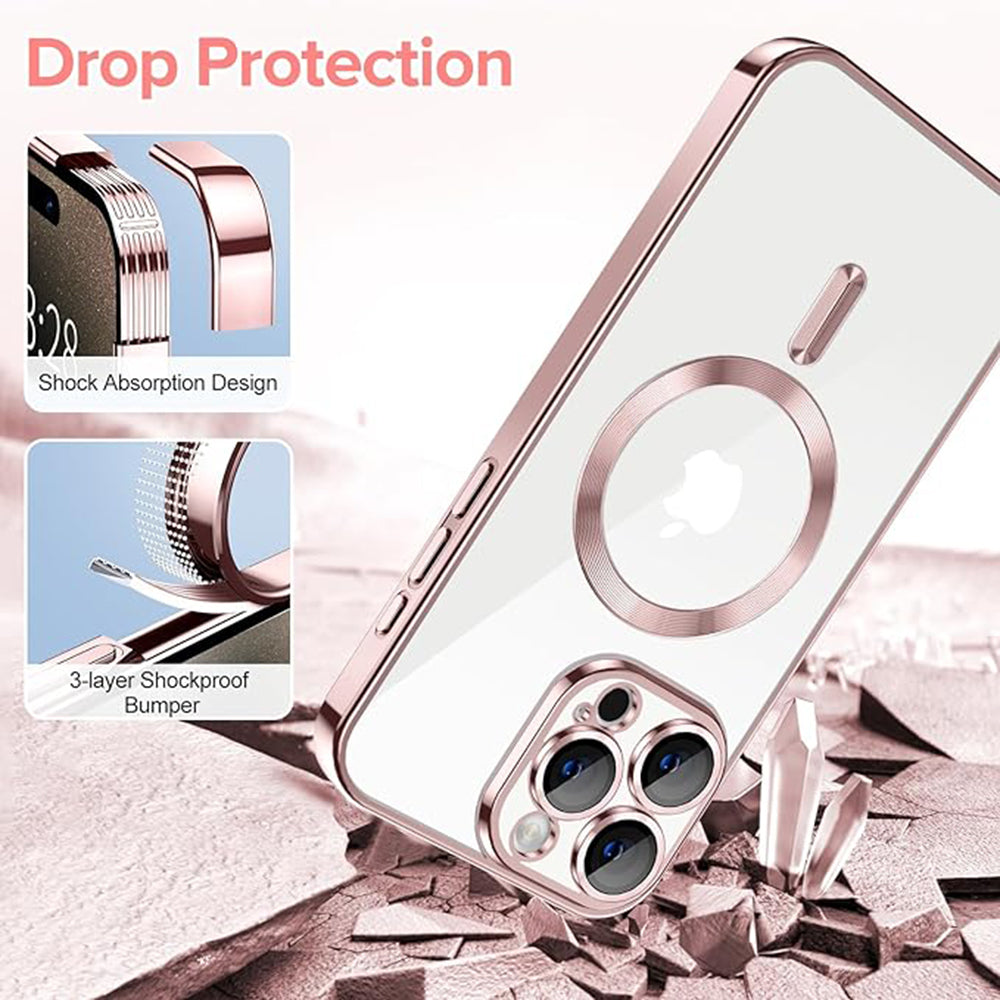 MagSafe-Hülle für Apple iPhone 15 Pro, Techsuit, Luxury Crystal, Rosa