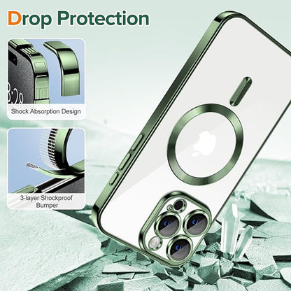Coque MagSafe pour Apple iPhone 15 Pro, Techsuit, Luxury Crystal, Vert Foncé