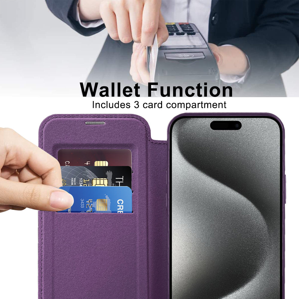 Coque MagSafe pour Apple iPhone 15 Pro, Techsuit, SmartMag Book, Violet