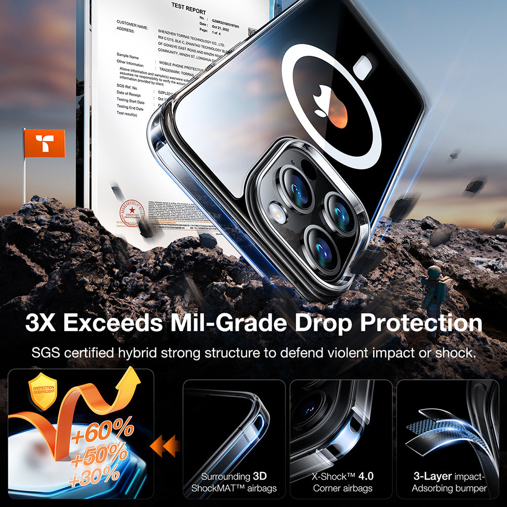 Coque MagSafe pour Apple iPhone 15 Pro, Torras, Diamond, Transparente