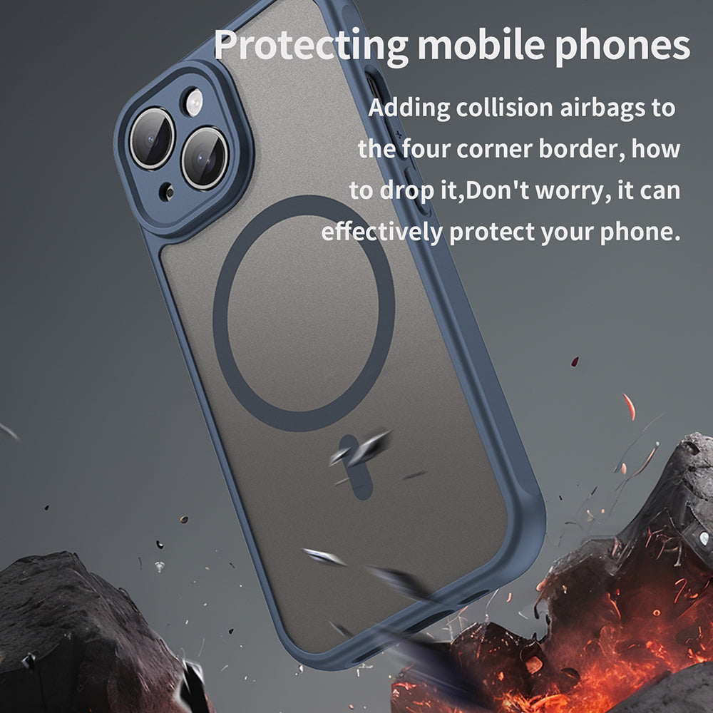 MagSafe Case for Apple iPhone 15, Techsuit, HaloFrost II, Navy Blue