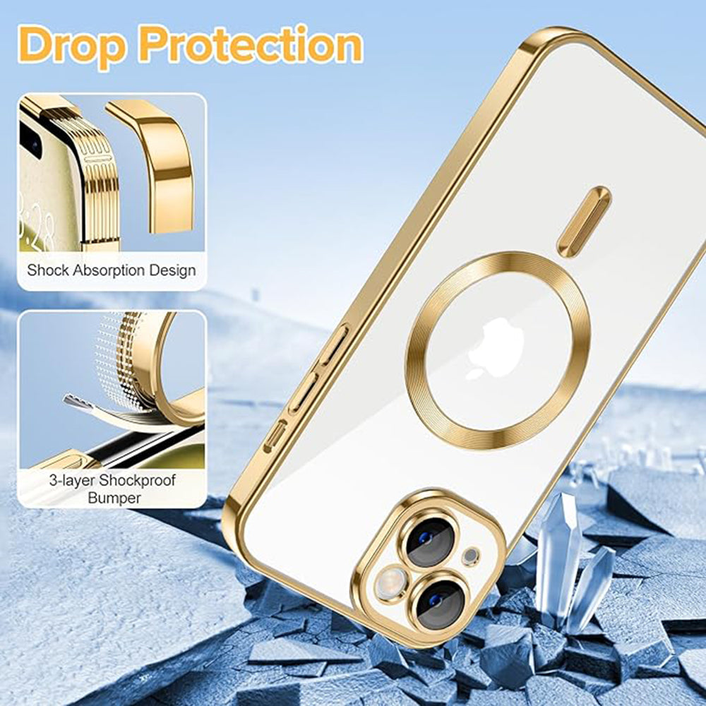 MagSafe-Hülle für Apple iPhone 15, Techsuit, Luxury Crystal, Gold