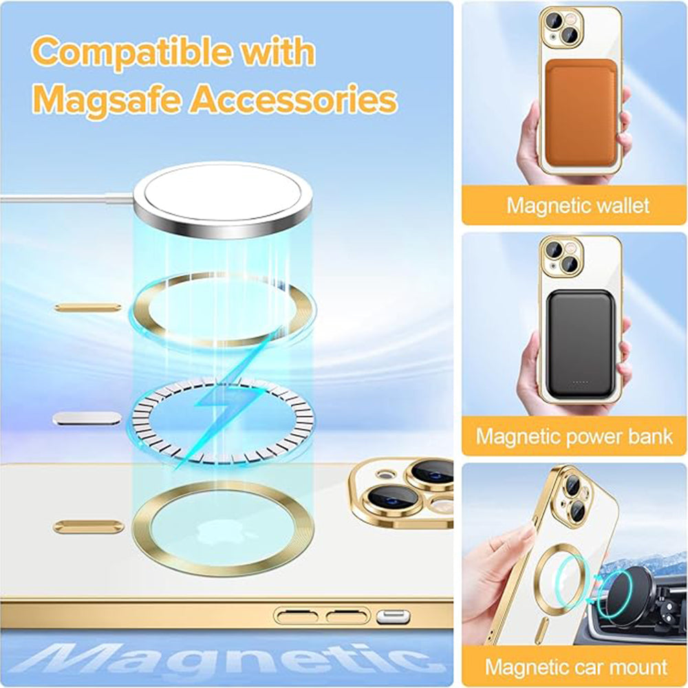 MagSafe-Hülle für Apple iPhone 15, Techsuit, Luxury Crystal, Gold
