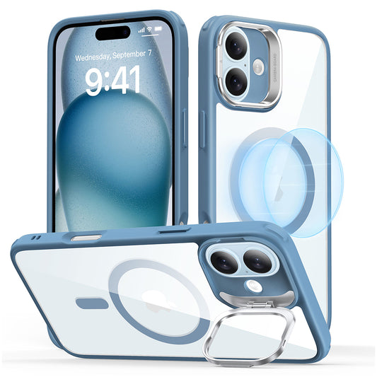 MagSafe hoesje voor Apple iPhone 16, ESR, Classic Hybrid Kickstand, Transparant Blauw