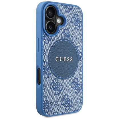 Coque MagSafe pour Apple iPhone 16, Guess, 4G Circle Classic Logo, Bleue