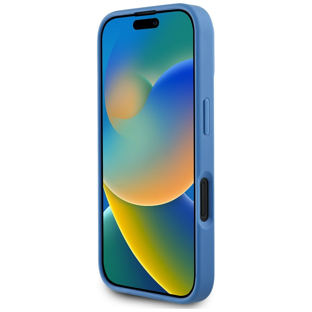 Coque MagSafe pour Apple iPhone 16, Guess, 4G Circle Classic Logo, Bleue