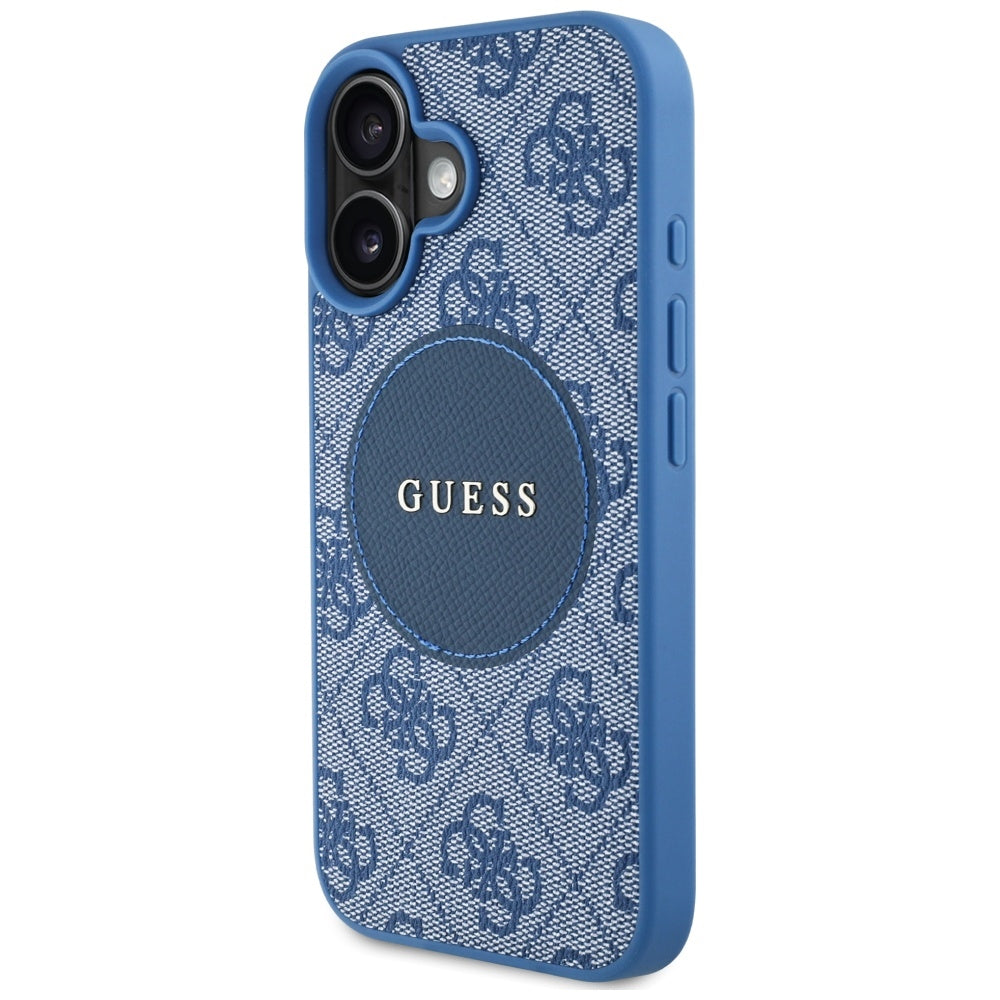 Coque MagSafe pour Apple iPhone 16, Guess, 4G Circle Classic Logo, Bleue