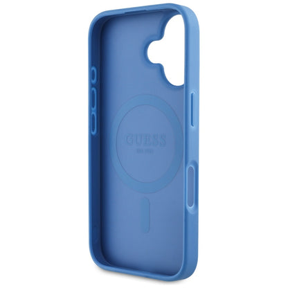 Coque MagSafe pour Apple iPhone 16, Guess, 4G Circle Classic Logo, Bleue