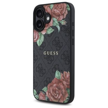 Coque MagSafe pour Apple iPhone 16, Guess, Imprimé Fleurs 4G, Noire