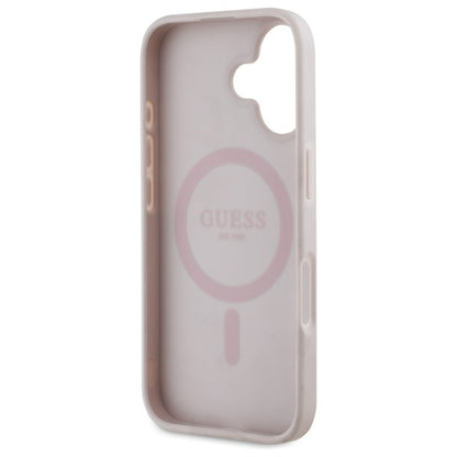 Coque MagSafe pour Apple iPhone 16, Guess, Imprimé Fleurs 4G, Rose