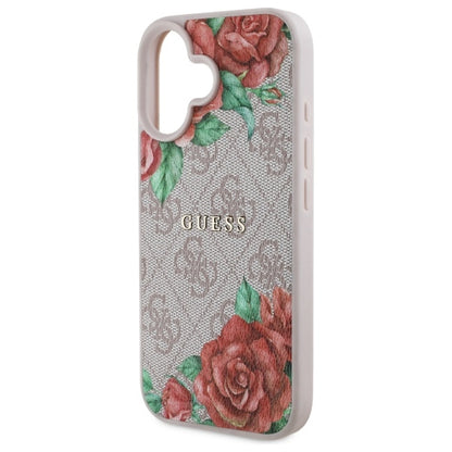 Coque MagSafe pour Apple iPhone 16, Guess, Imprimé Fleurs 4G, Rose