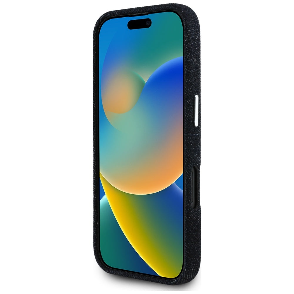 MagSafe Hülle für Apple iPhone 16, Guess, Denim Triangle Logo, Schwarz