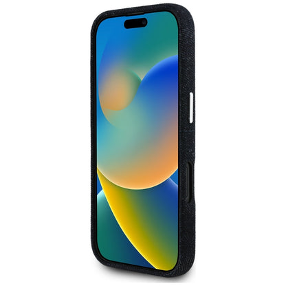 MagSafe Hülle für Apple iPhone 16, Guess, Denim Triangle Logo, Schwarz