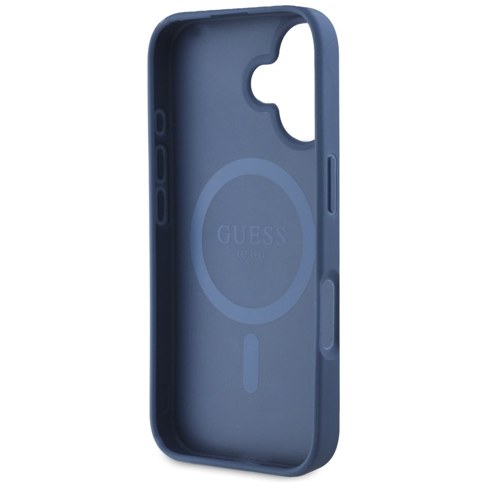 Coque MagSafe pour Apple iPhone 16, Guess, Grained Flowers, Bleue