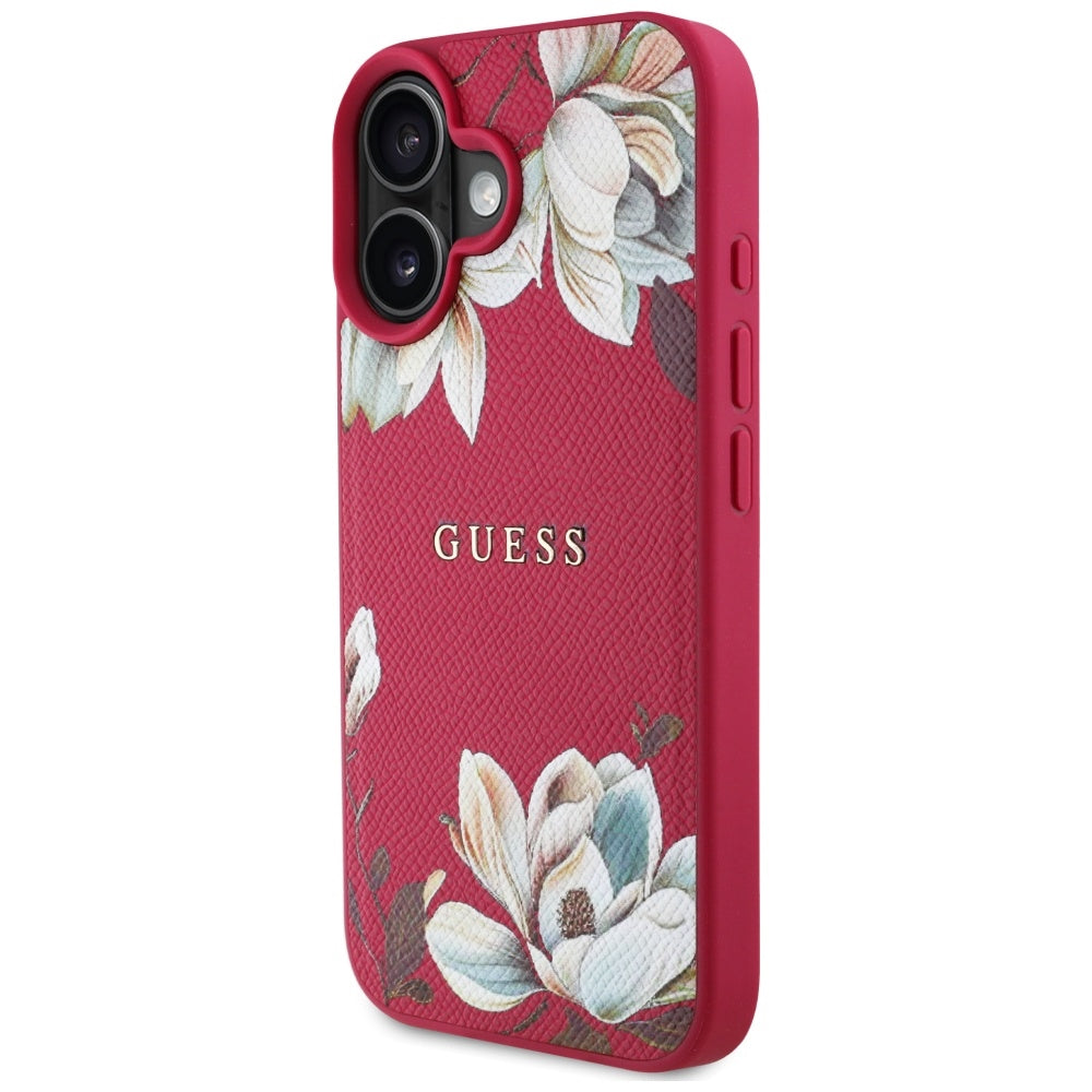 MagSafe hoes voor Apple iPhone 16, Guess, Grained Flowers, Fuchsia