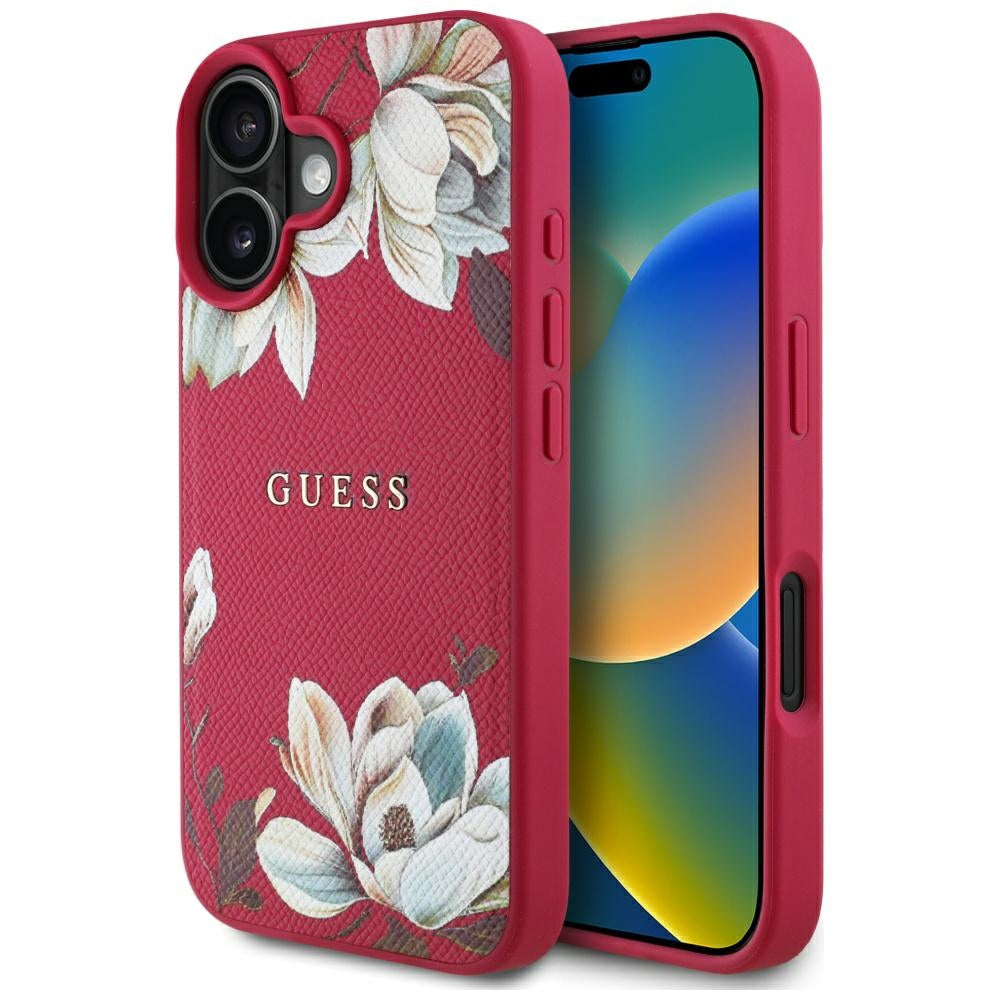 MagSafe hoes voor Apple iPhone 16, Guess, Grained Flowers, Fuchsia