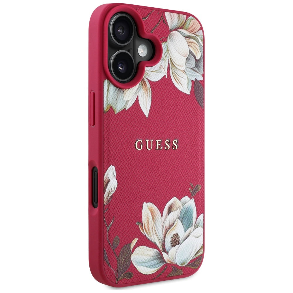 MagSafe hoes voor Apple iPhone 16, Guess, Grained Flowers, Fuchsia