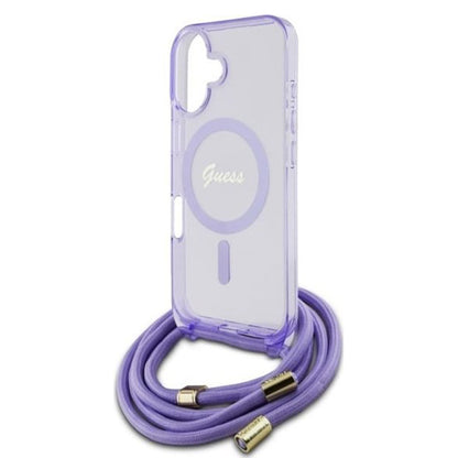 MagSafe hoesje voor Apple iPhone 16, Guess, IML Crossbody Cord Script, Roze