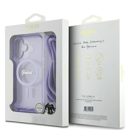 MagSafe hoesje voor Apple iPhone 16, Guess, IML Crossbody Cord Script, Roze