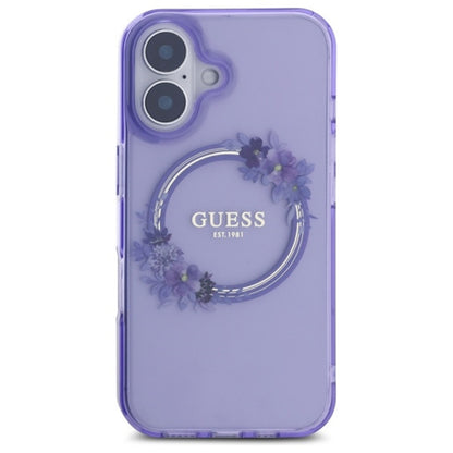 MagSafe hoesje voor Apple iPhone 16, Guess, IML Flowers Wreath, Roze