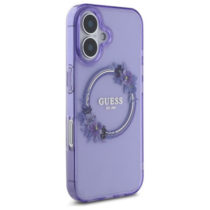 MagSafe hoesje voor Apple iPhone 16, Guess, IML Flowers Wreath, Roze