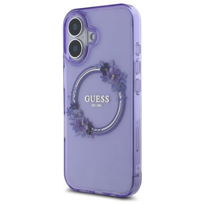 MagSafe hoesje voor Apple iPhone 16, Guess, IML Flowers Wreath, Roze