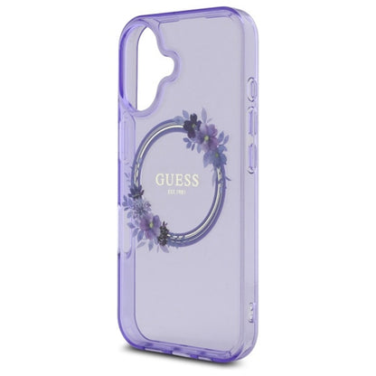 MagSafe hoesje voor Apple iPhone 16, Guess, IML Flowers Wreath, Roze