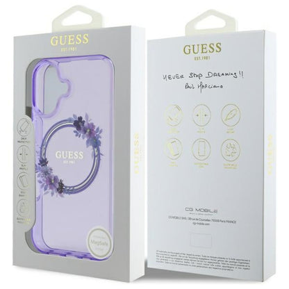 MagSafe hoesje voor Apple iPhone 16, Guess, IML Flowers Wreath, Roze