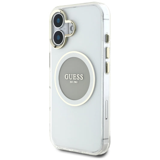 Housse MagSafe pour Apple iPhone 16, Guess, IML Cercle Métallique Coloré, Gris