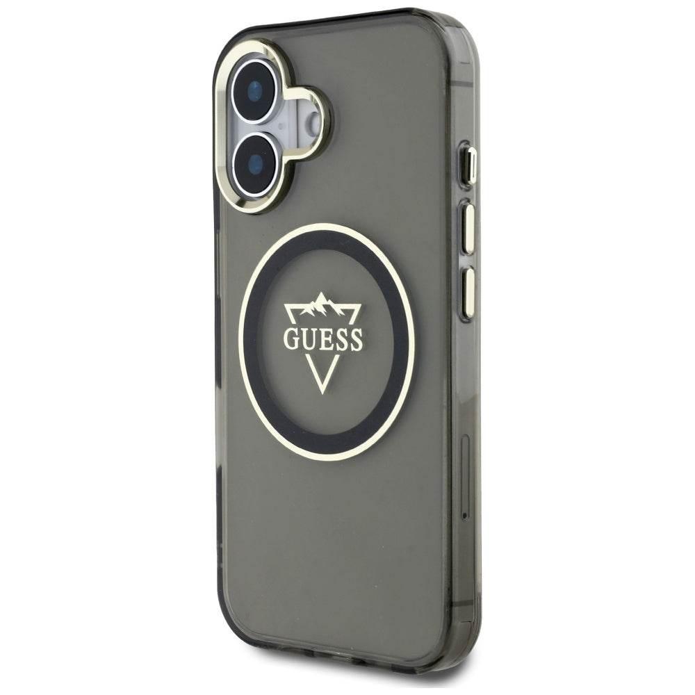 Coque MagSafe pour Apple iPhone 16, Guess, logo IML Metal Mountain, Noire