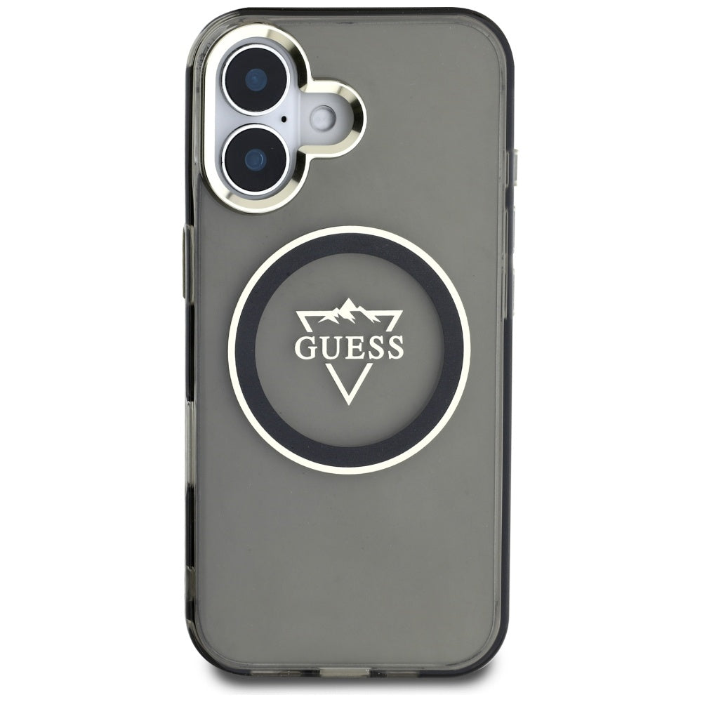 Coque MagSafe pour Apple iPhone 16, Guess, logo IML Metal Mountain, Noire