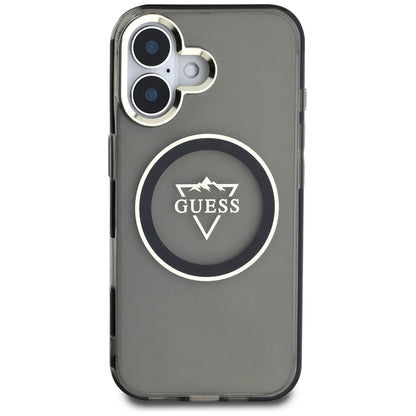 Coque MagSafe pour Apple iPhone 16, Guess, logo IML Metal Mountain, Noire