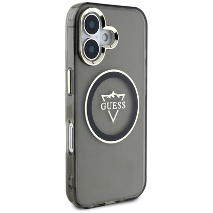 Coque MagSafe pour Apple iPhone 16, Guess, logo IML Metal Mountain, Noire