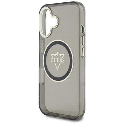 Coque MagSafe pour Apple iPhone 16, Guess, logo IML Metal Mountain, Noire