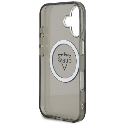 Coque MagSafe pour Apple iPhone 16, Guess, logo IML Metal Mountain, Noire
