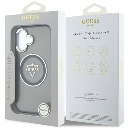 Coque MagSafe pour Apple iPhone 16, Guess, logo IML Metal Mountain, Noire