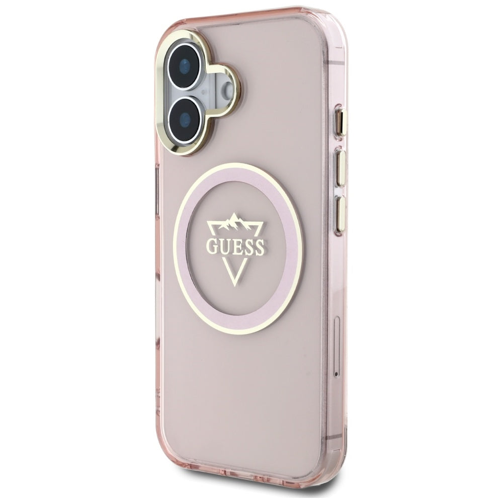 MagSafe hoesje voor Apple iPhone 16, Guess, IML Metal Mountain Logo, Roze