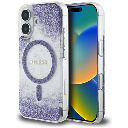 MagSafe hoesje voor Apple iPhone 16, Guess, Resin Bottom Glitter, Paars
