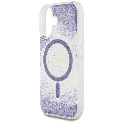 MagSafe hoesje voor Apple iPhone 16, Guess, Resin Bottom Glitter, Paars