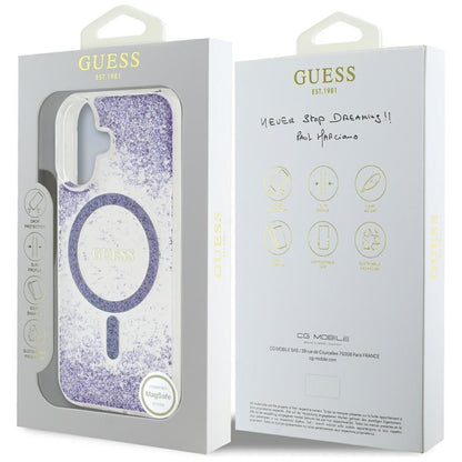 MagSafe hoesje voor Apple iPhone 16, Guess, Resin Bottom Glitter, Paars